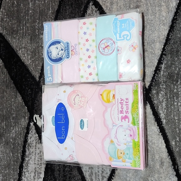 BON BEBE NEWBORN 3 PC BODY SUITS GERBER 3-6 MOS. 5 PC ONESIES COTTON BUNDLE NEW - Picture 11 of 13